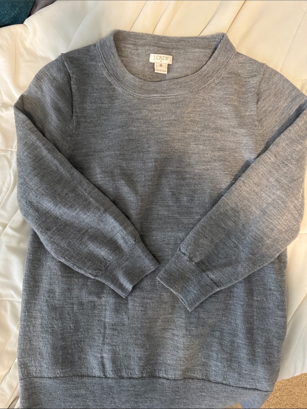 J. Crew Crewneck Merino Wool Sweater - Light Heather Gray 3/4 sleeves